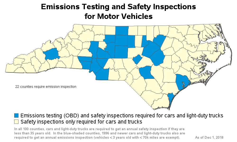 North Carolina Vehicle Inspections Map