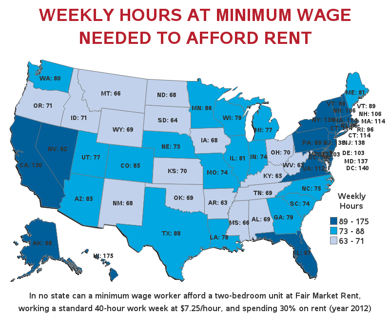 Weekly Hours At Minimum Wage Needed to Afford Rent