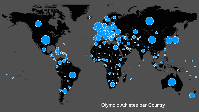 bubble map showing what countries Olympic athletes come from