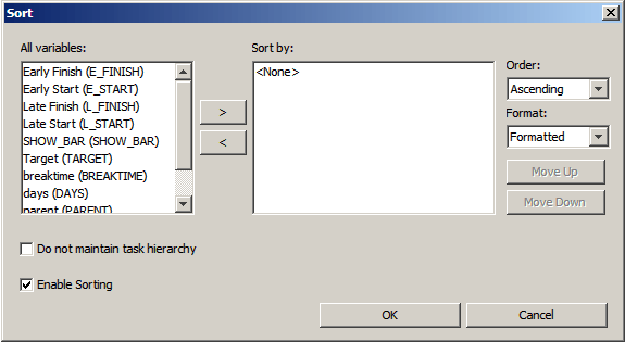The Sort dialog box