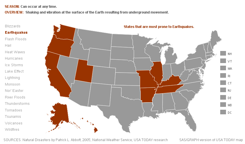 Natural Disaster Map - earthquakes