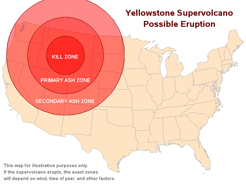 Yellowstone Volcano (Possible Eruption Zones)