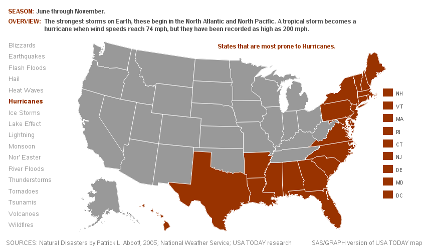 Natural Disaster Map - hurricanes