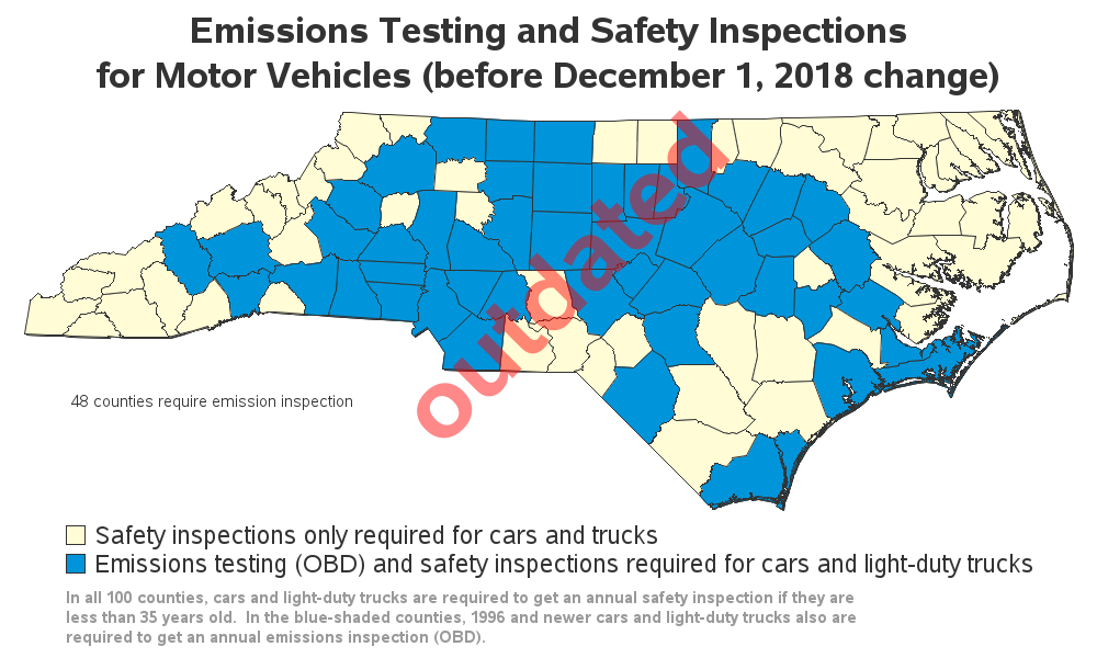 North Carolina Vehicle Inspections Map (outdated)